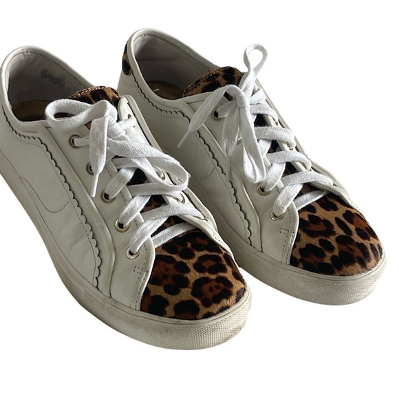 Ann Taylor Shoes - Ann Taylor White Leather Leopard Print Haircalf Fashion Sneaker Women's Sz 8.5